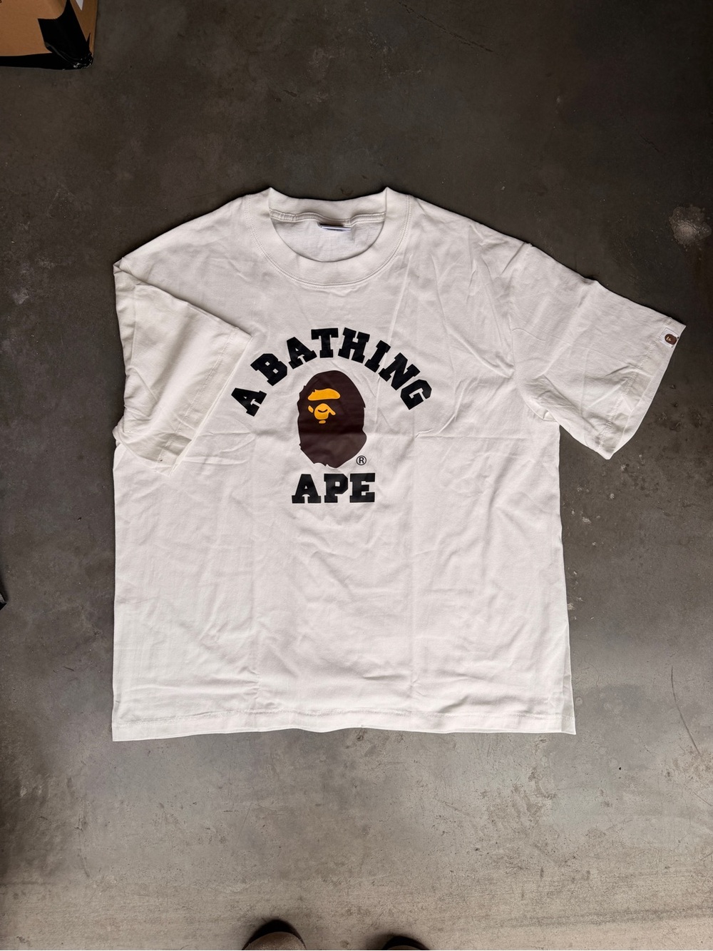 Bape White Tee with Gold Ape Head Tag